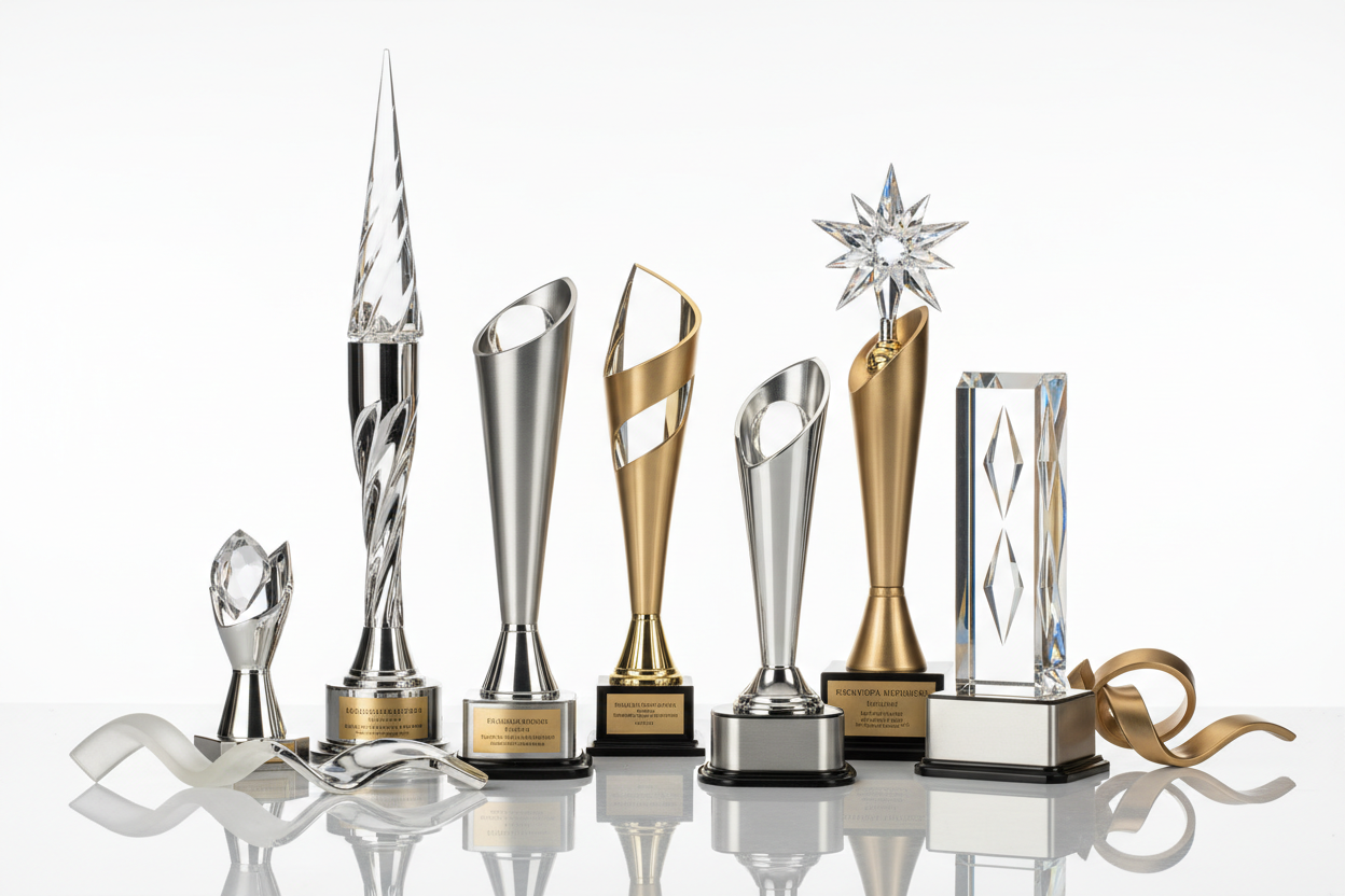 metal and glass trophies