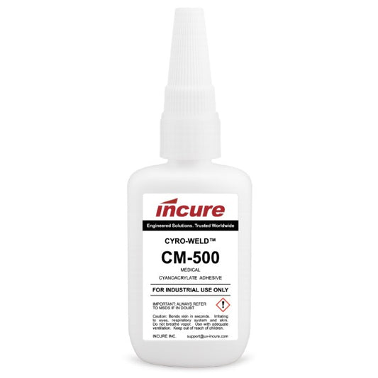 Incure Cyro-Weld™ CM-500 High-Temp, Rubber-Toughened Clear Medical Cyanoacrylate Adhesive – 20g / 500g