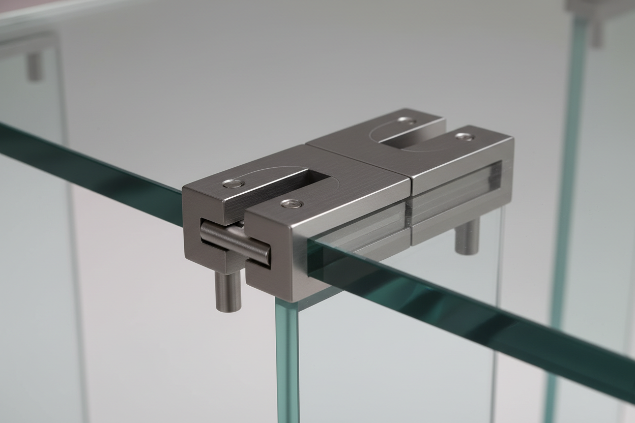 close up glass table with metal joints