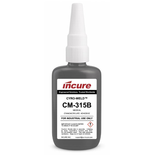Incure Cyro-Weld™ CM-315B High-Temp, Rubber-Toughened Black Medical Cyanoacrylate Adhesive – 20g / 500g