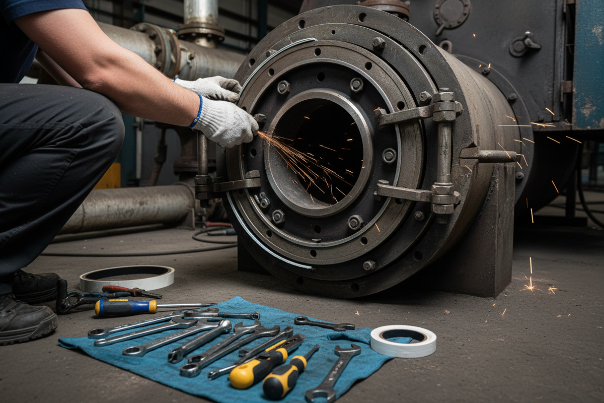 repairing boiler door